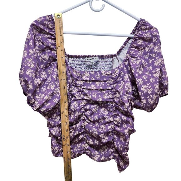 Celebrity Pink Womens Purple Puff Sleeve Ruched Top With Floral Print Size L - Picture 9 of 10